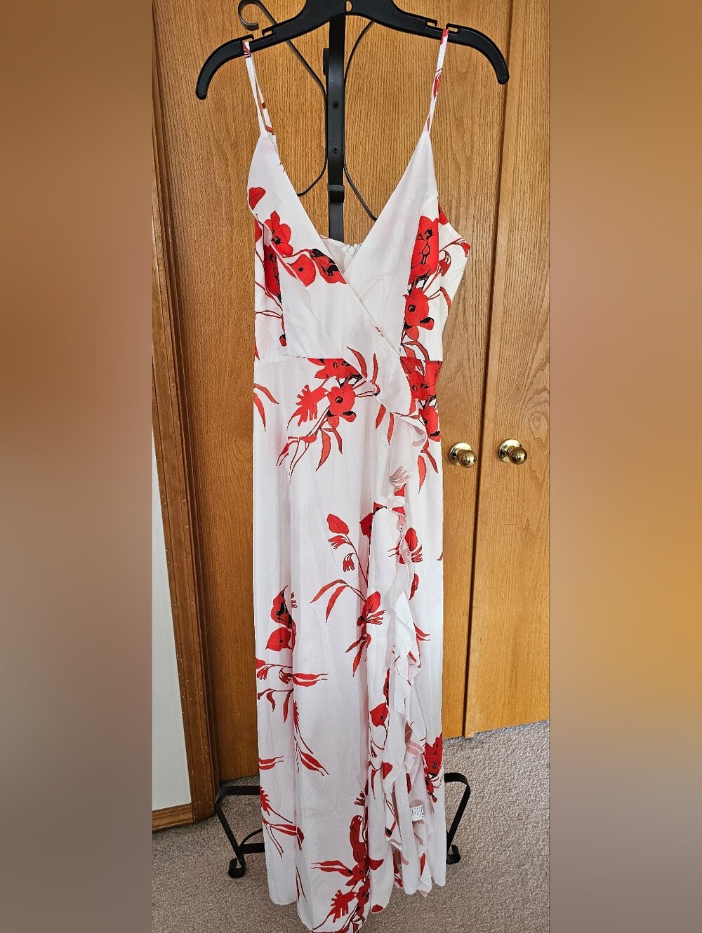 White and Red Floral Maxi Dress